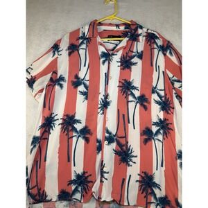 Original Use Mens Palm Tree Button Up Shirt Red White Blue Short Sleeve Size L